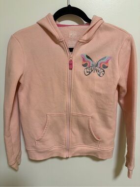 jumping beans Pink Fleece Zip Hoodie with Colorful Butterfly